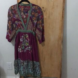 Floral Embroidered Silk Johnny Was Dress